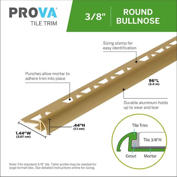Brushed Gold Anodized 1.44 in. W x 96 in. L Aluminum 3/8 in. Bullnose Trim