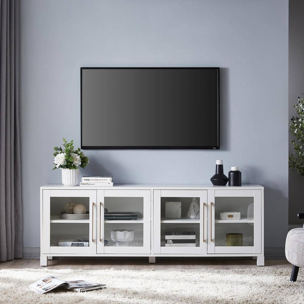 Quincy Modern 68" White Metal TV Stand with Enclosed Cabinets