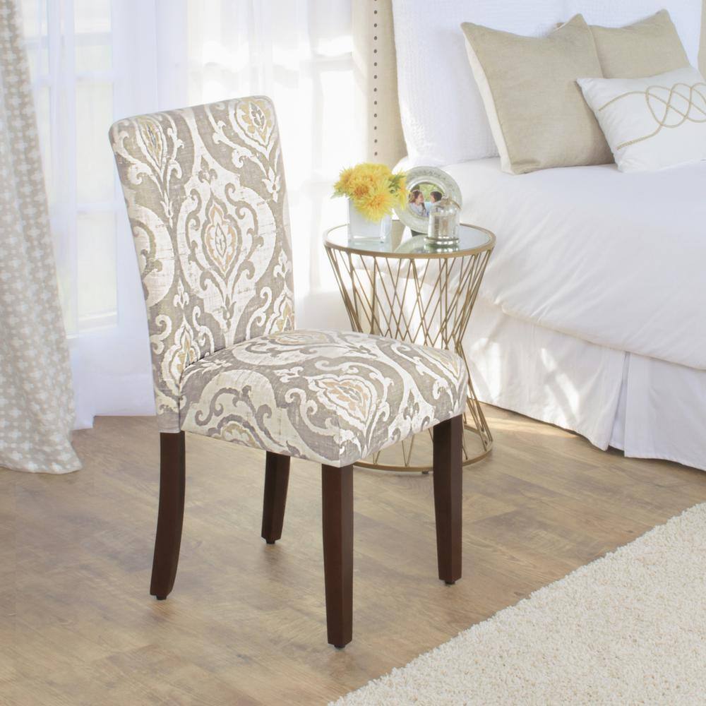 Paisley Linen Upholstered Parsons Side Chair with Wood Legs