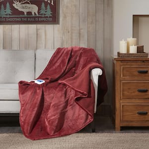 Heated Plush to Berber Red Polyester Electric Throw Blanket