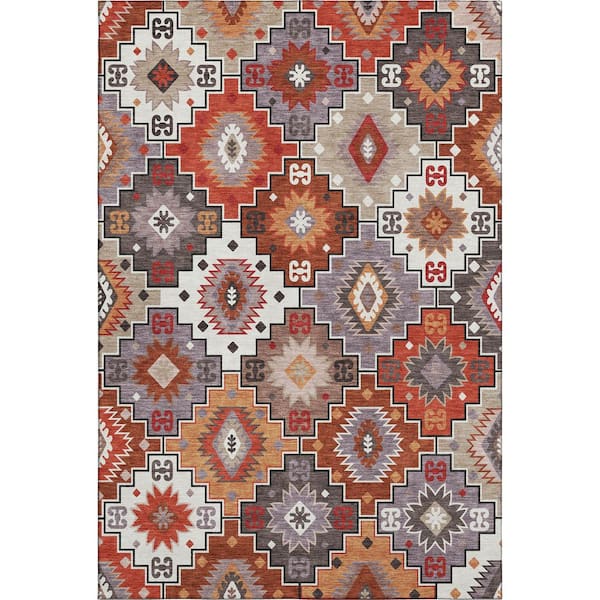Mayfield Premium Machine Washable Abstract AMF2123 Paprika 9 ft. x 12 ft. Area Rug