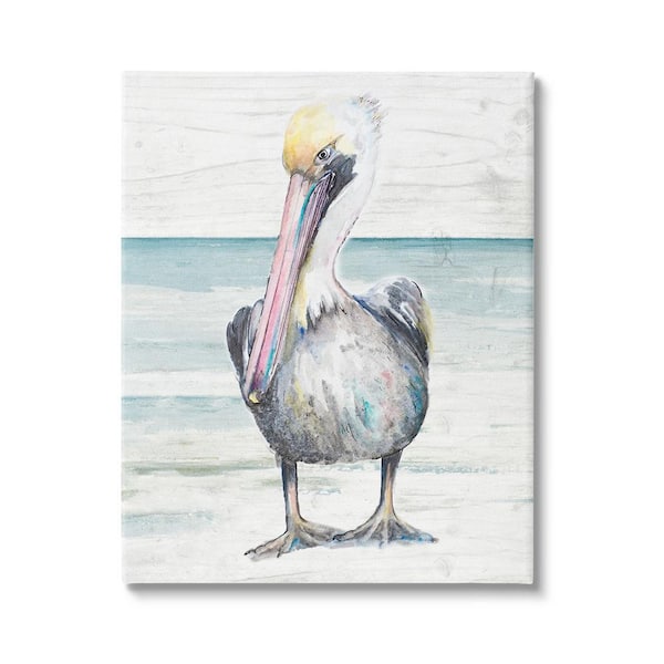 The Stupell Home Decor Collection Pelican Bird Standing Beach Sand Grain Pattern Design by Patricia Pinto Unframed Animal Art Print 30 in. x 24 in.