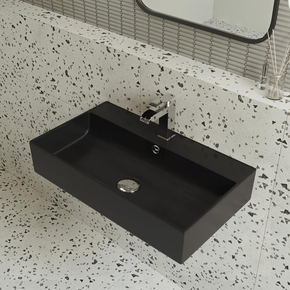 Claire 22 in. Ceramic Rectangle Wall-Mount Vessel Bathroom Sink in Matte Black price history on PriceWatchPro