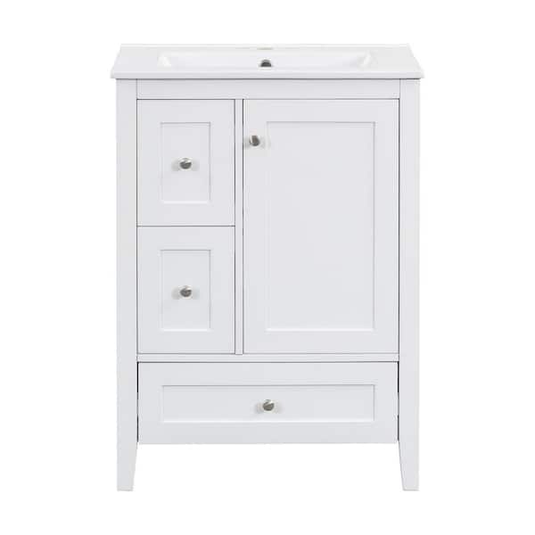 24 in. W x 18 in. D x 34 in. H Single Sink Freestanding Bath Vanity in White with White Ceramic Top