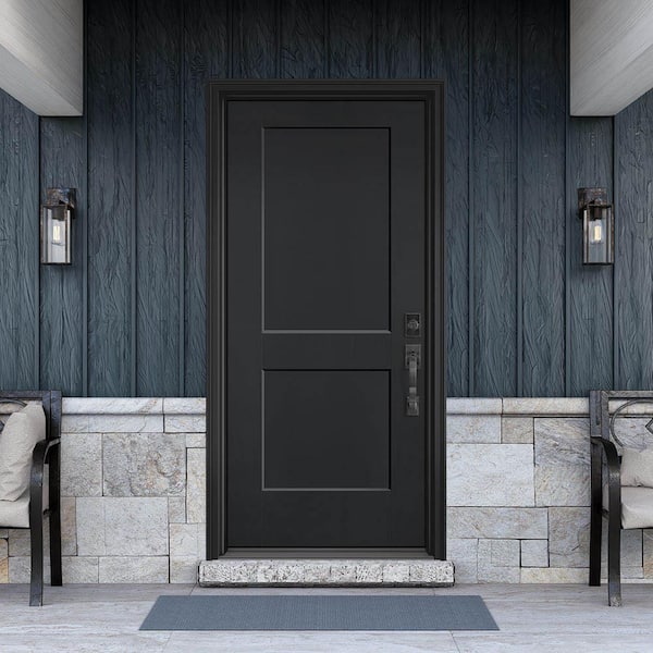 Performance Door System 36 in. x 80 in. Logan Left-Hand Inswing Black Smooth Fiberglass Prehung Front Door