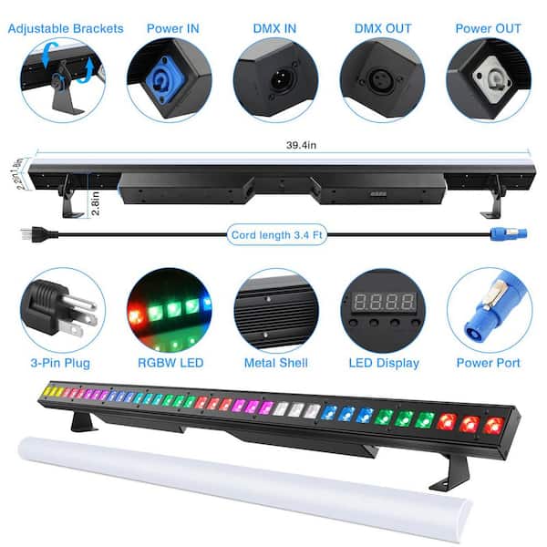Unbranded 36LEDs RGBW DMX Light Bar with Detachable Cover Chasing Function 41 Static Colors & 56 Shows LED Beam Stage Lighting
