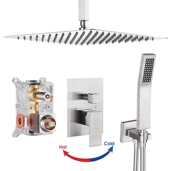 cobbe Single Handle 1-Spray 12 in. Ceiling Mount Shower Faucet 1.8 GPM with Pressure Balance in Brushed Nickel Valve Included