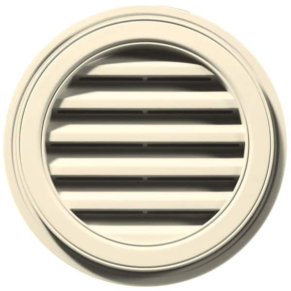 Builders Edge 18 in. x 18 in. Round Beige/Bisque Plastic Built-in Screen Gable Louver Vent