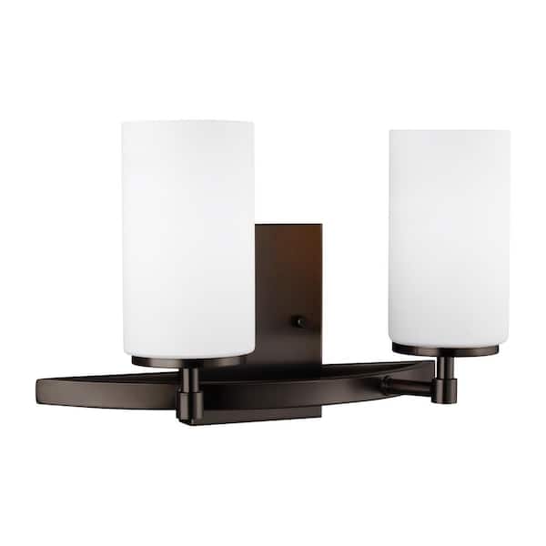 Generation Lighting Alturas 13.5 in. 2-Light Brushed Oil Rubbed Bronze Modern Contemporary Bathroom Vanity Light with Satin Etched Glass