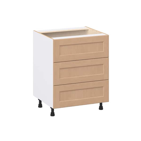 J COLLECTION Lakewood 27 in. W x 24.5 in. D x 34.5 in. H Assembled Shaker Drawer Base Kitchen Cabinet in Sugar Cookie with 3-Drawers