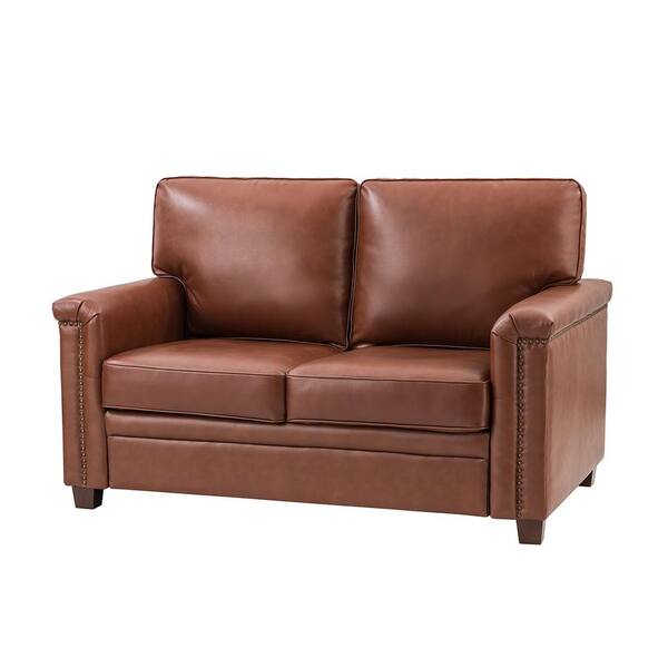 Brown Leather Rectangle 2 Seat Sofa