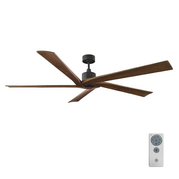 Generation Lighting Aspen 70 in. Indoor/Outdoor Modern Aged Pewter Ceiling Fan with Dark Walnut Blades, DC Motor and Remote Control