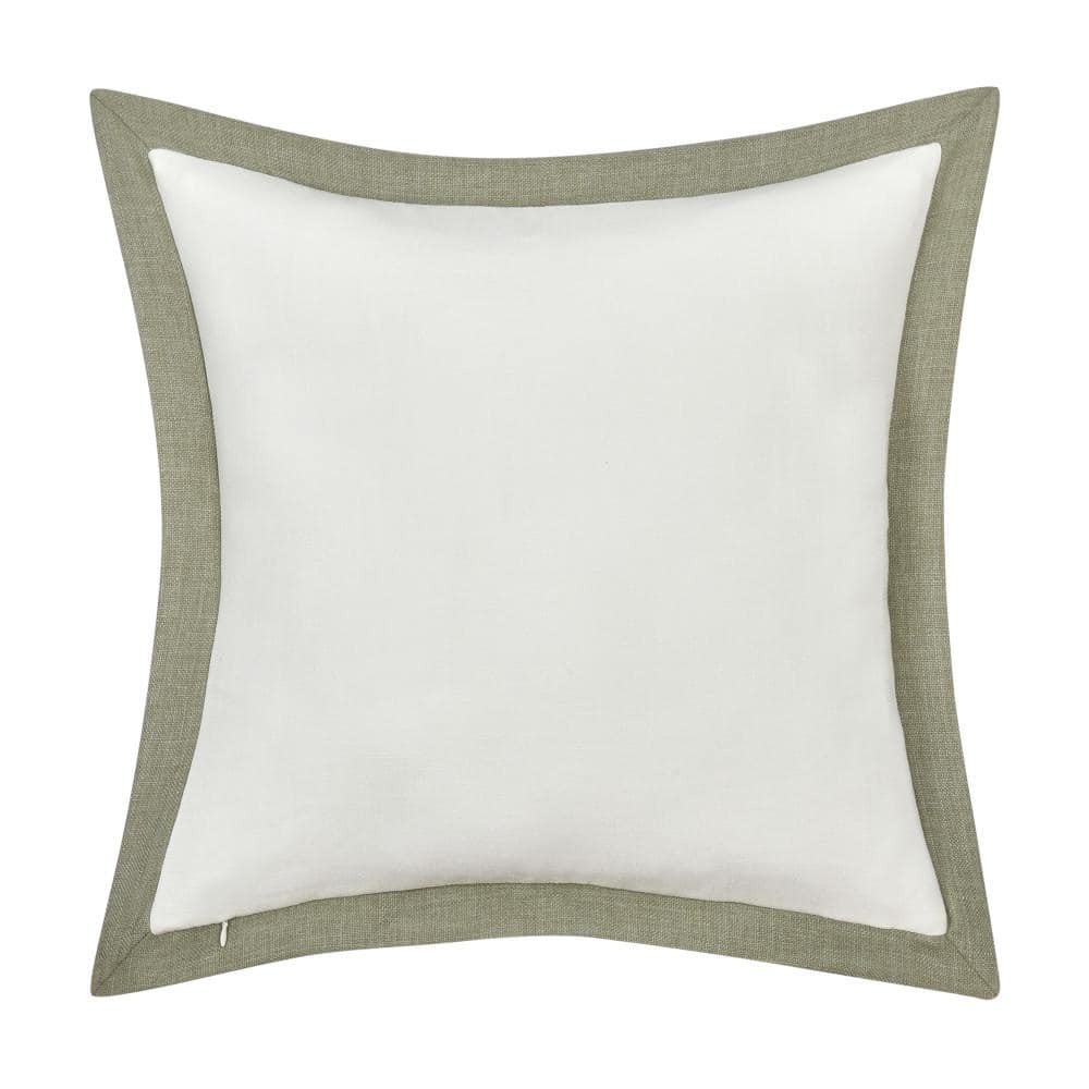 Angela 20" Square Floral Embroidered Faux Linen Throw Pillow