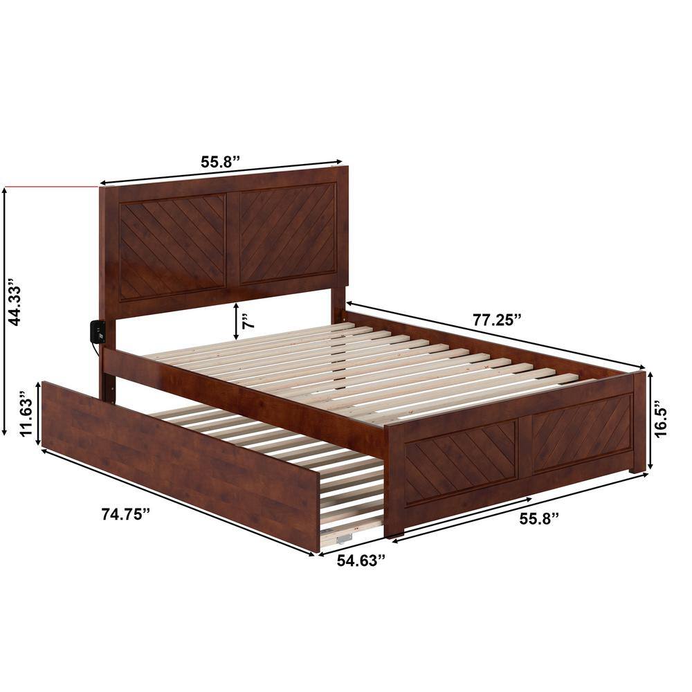 Canyon Walnut Full Platform Bed with Trundle and Chevron Headboard