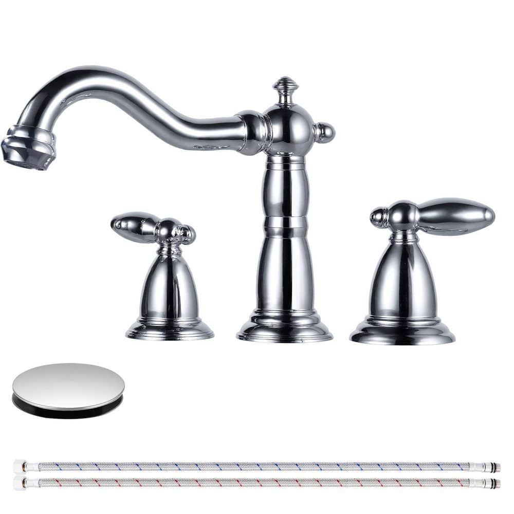 2 Handles 8 in. Widespread Bathroom Faucet 3-Hole Bathroom Sink Faucet With Pop-up Drain in Polished Chrome price history on PriceWatchPro