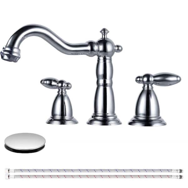 2-Handles 8 in. Widespread Bathroom Faucet 3-Hole Bathroom Sink Faucet With Pop-Up Drain in Polished Chrome