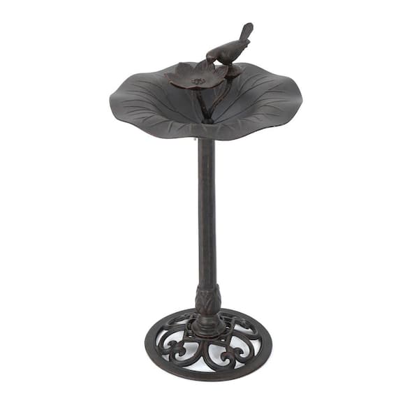 1-Piece Bronze Outdoor Aluminum and Iron Top Bird Bath with Iron Base, for Birds Bath, Patio, Garden, Poolside Decorate