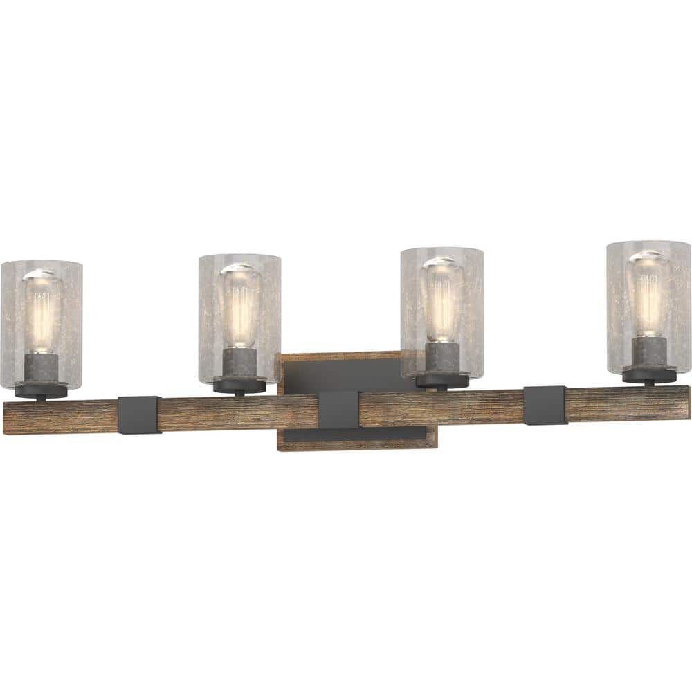 4-Light Indoor Black Walnut Bath or Vanity Light Bar or Wall Mount with Clear Seedy Bubble Glass Cylinder Shades price history on PriceWatchPro