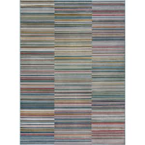 Tulsa2 Nampa Green Blue 3 ft. 11 in. x 5 ft. 3 in. Tribal Stripes Geometric Pattern Distressed Area Rug