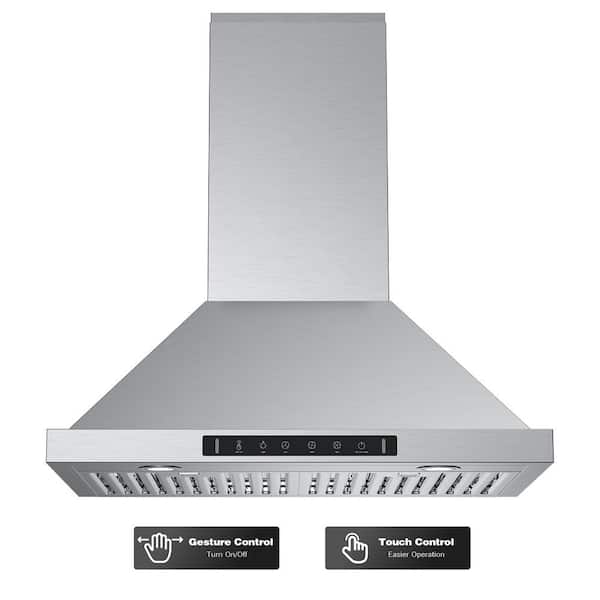 36 in. 900 CFM Convertible Wall Mount Range Hood in Stainless Steel with Intelligent Gesture Sensing and Charcoal Filter