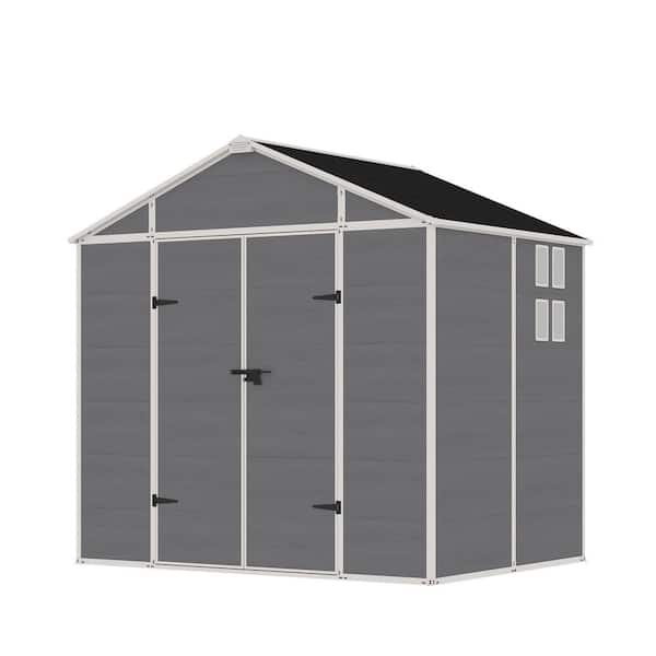 8 ft. x 6 ft. Outdoor Resin Storage Shed with Lockable Double Doors, Windows and Weather-Resistant Roof, Gray(48 Sq.ft.)