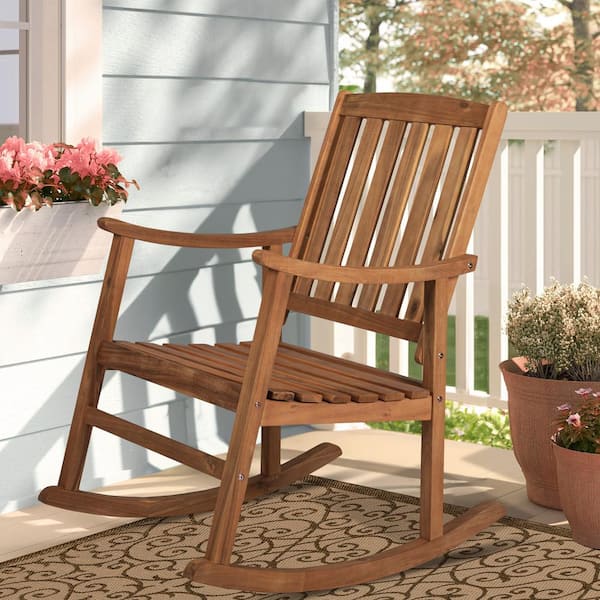 Wood Rocking Chair Oversized Acacia Wood Slat Back Rocker Chairs Support  350 lbs