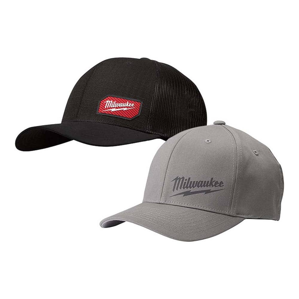Milwaukee GRIDIRON Black Adjustable Fit Trucker Hat with Large/Extra Large  Gray Fitted Hat (2-Pack) 505B-504G-LXL - The Home Depot