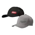 GRIDIRON Black Adjustable Fit Trucker Hat with Small/Medium Gray Fitted Hat (2-Pack)