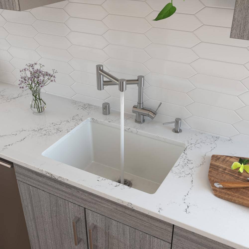 24'' White Fireclay Drop-In Single Bowl Kitchen Sink
