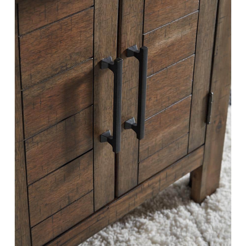 Rustic Brown Wood End Table with Storage Cabinet