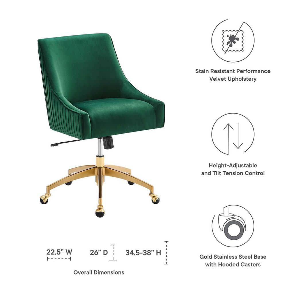 Cascade Green Velvet Swivel Office Chair with Gold Metal Base