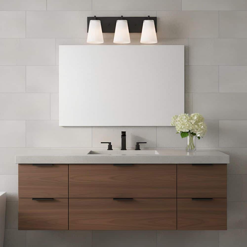 Upson 18 in. W x 7.75 in. H 3-Light Midnight Black Dimmable Large Bathroom Vanity Light with Glass Shades price history on PriceWatchPro