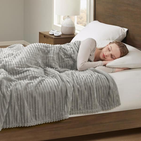 Corded Plush Grey Plush Twin Electric Blanket