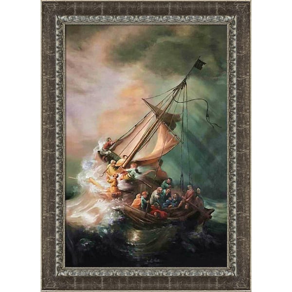 LA PASTICHE The Storm on the Sea of Galilee by Rembrandt Seasoned Sterling Framed Oil Painting Art Print 31.25 in. x 43.25 in.