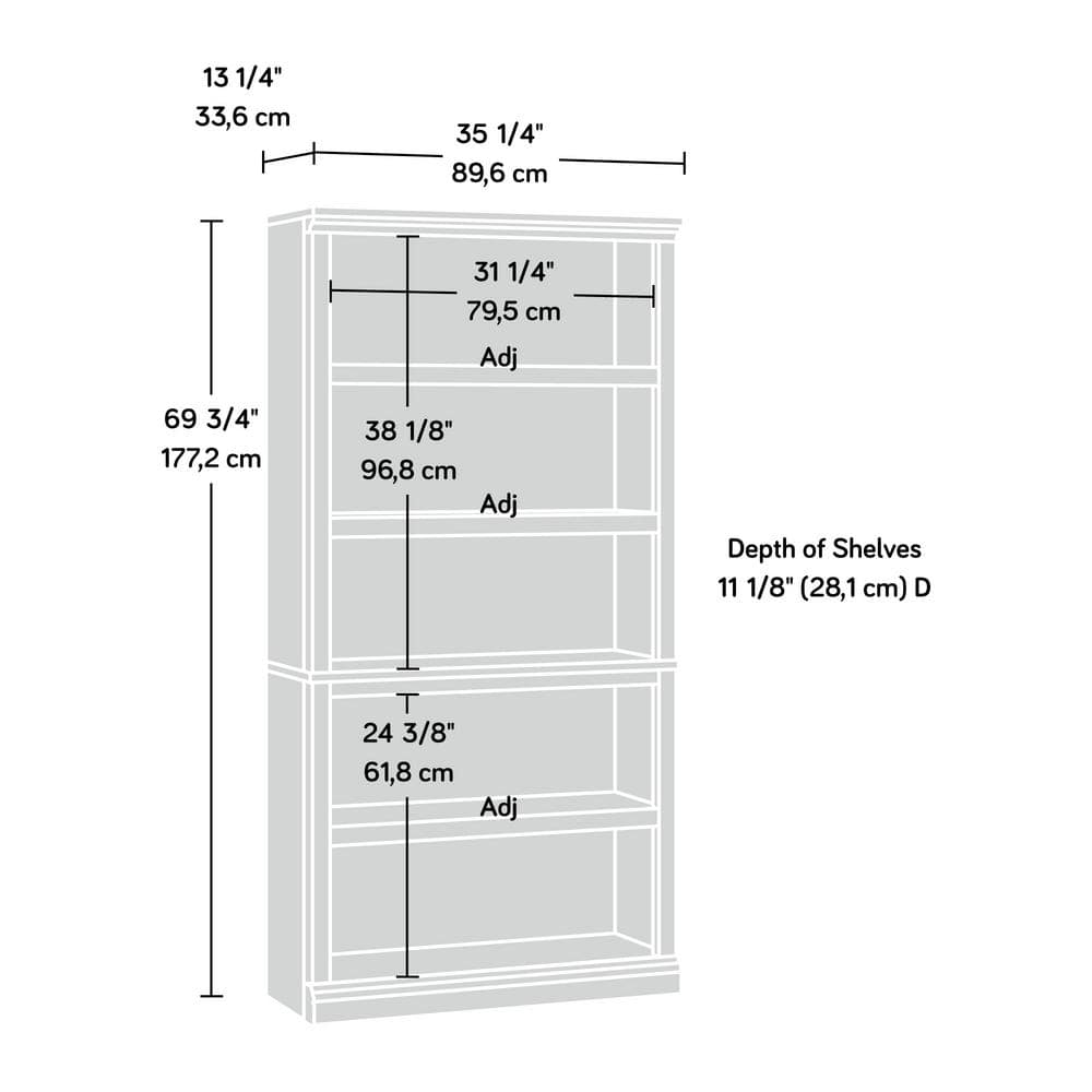 Chalked Chestnut 5-Shelf Adjustable Wood Bookcase