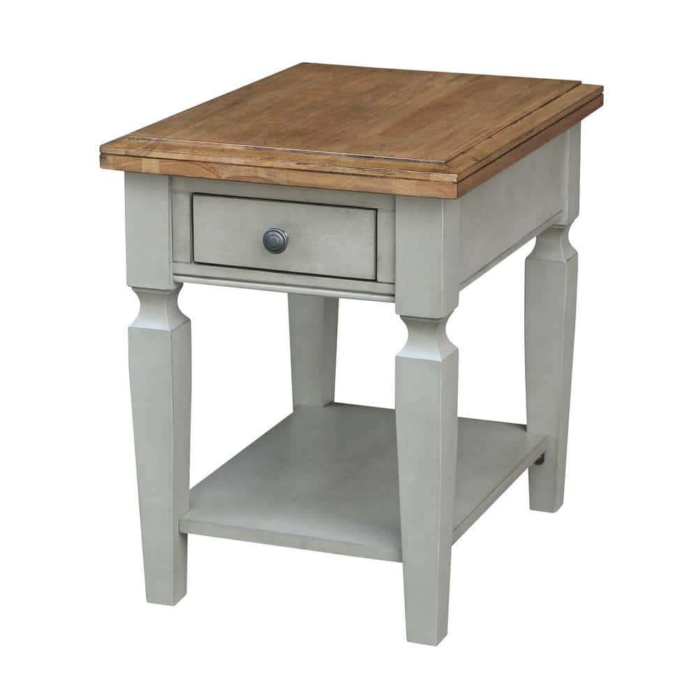 Vista Distressed Hickory and Stone Wood End Table with Storage