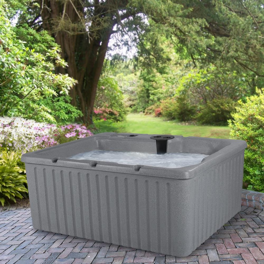 Gray Granite 4-Person Rectangle Plug and Play Hot Tub