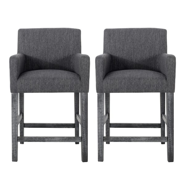 Deville 26 in. Charcoal and Gray Natural Upholstered Wood Bar Stool (Set of 2)