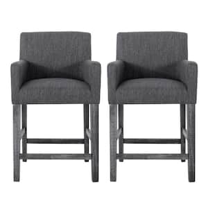 Deville 26 in. Charcoal and Gray Natural Upholstered Wood Bar Stool (Set of 2)