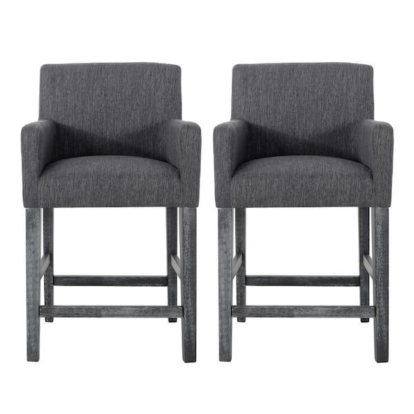 Noble House Deville 26 in. Charcoal and Gray Natural Upholstered Wood Bar Stool (Set of 2)