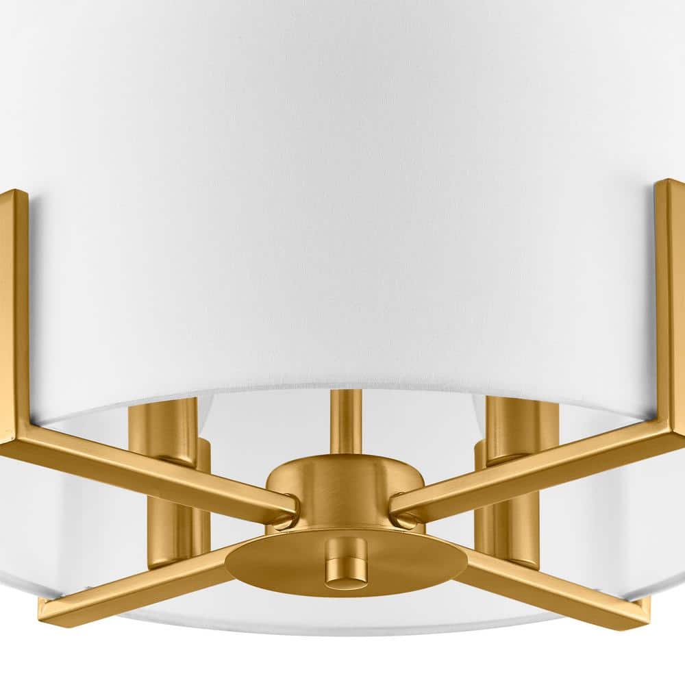 Aged Brass 4-Light Semi Flush Mount with White Drum Shade
