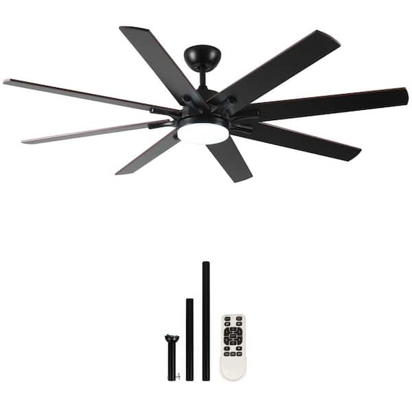 72 in. LED Ceiling Fan, Black/Dark Walnut Dual Finish, 8 ABS Blades, In/Out, 6-Spd Remote, Reversible, Downrod Mount