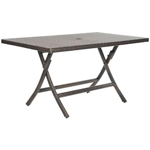 Dilettie Brown Rectangle Folding Rattan Outdoor Dining Table