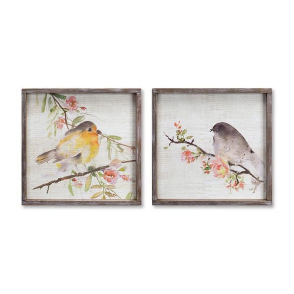 HomeRoots 16.5 in. x 16.5 in. Brown Bird Wood Framed Wall Art 2-Piece