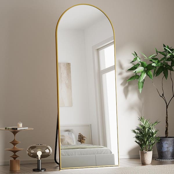 XRAMFY 25.6 in. W x 70.5 in. H Arched Modern Gold Aluminum Alloy Framed Mirror Full Length Mirror Floor Mirror