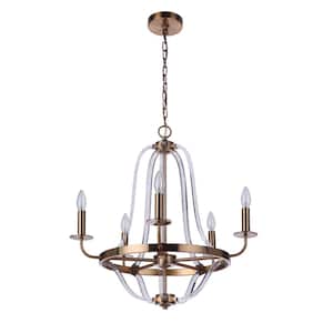 Graclyn 5-Light Satin Brass Finish w/Clear Acrylic Frame Chandelier for Kitchen/Dining/Foyer, No Bulbs Included