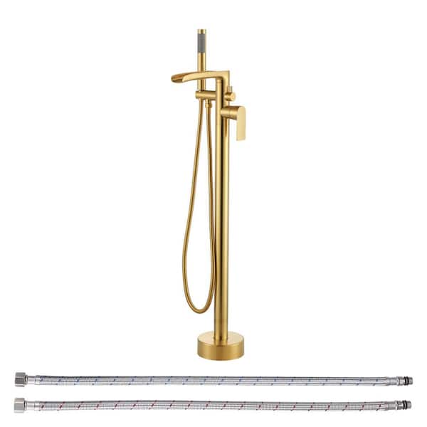 Waterfall Single-Handle Freestanding Tub Faucet with Handheld Shower in. Brushed Gold