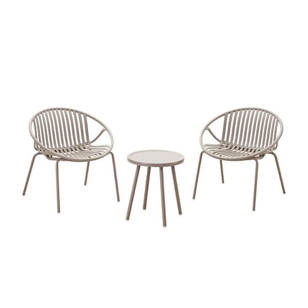 3-Piece Resin Plastic Patio Conversation Deep Seating Set, Khaki