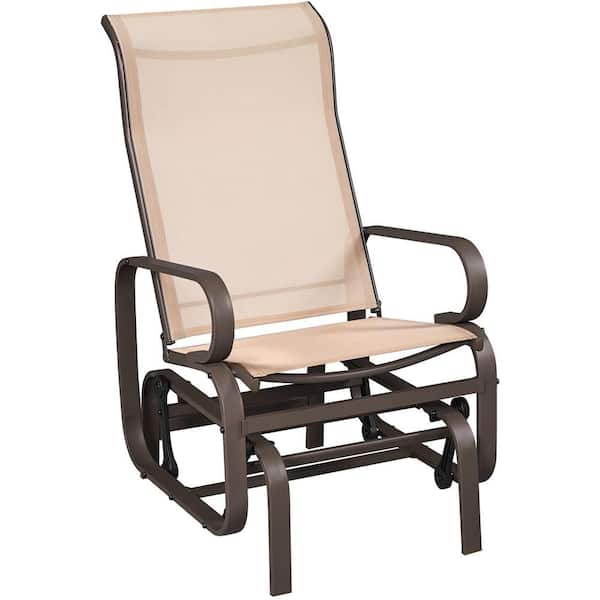 23.5 in. W Outdoor Glider Chair 1-Person Rocking Chair Metal Outdoor Glider with Breathable Sling Fabric Beige