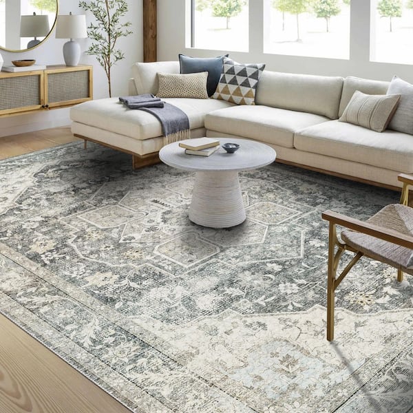 Charcoal Mist Gray 8 ft. x 10 ft. Antique Non Skid Indoor Area Rug